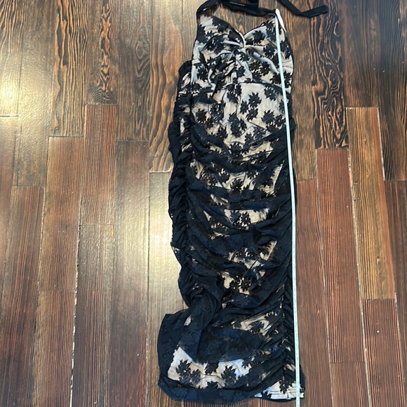 Lulus Made of Allure Black Floral Mesh Lace Ruched Bodycon Midi Dress Size Small - Picture 5 of 12